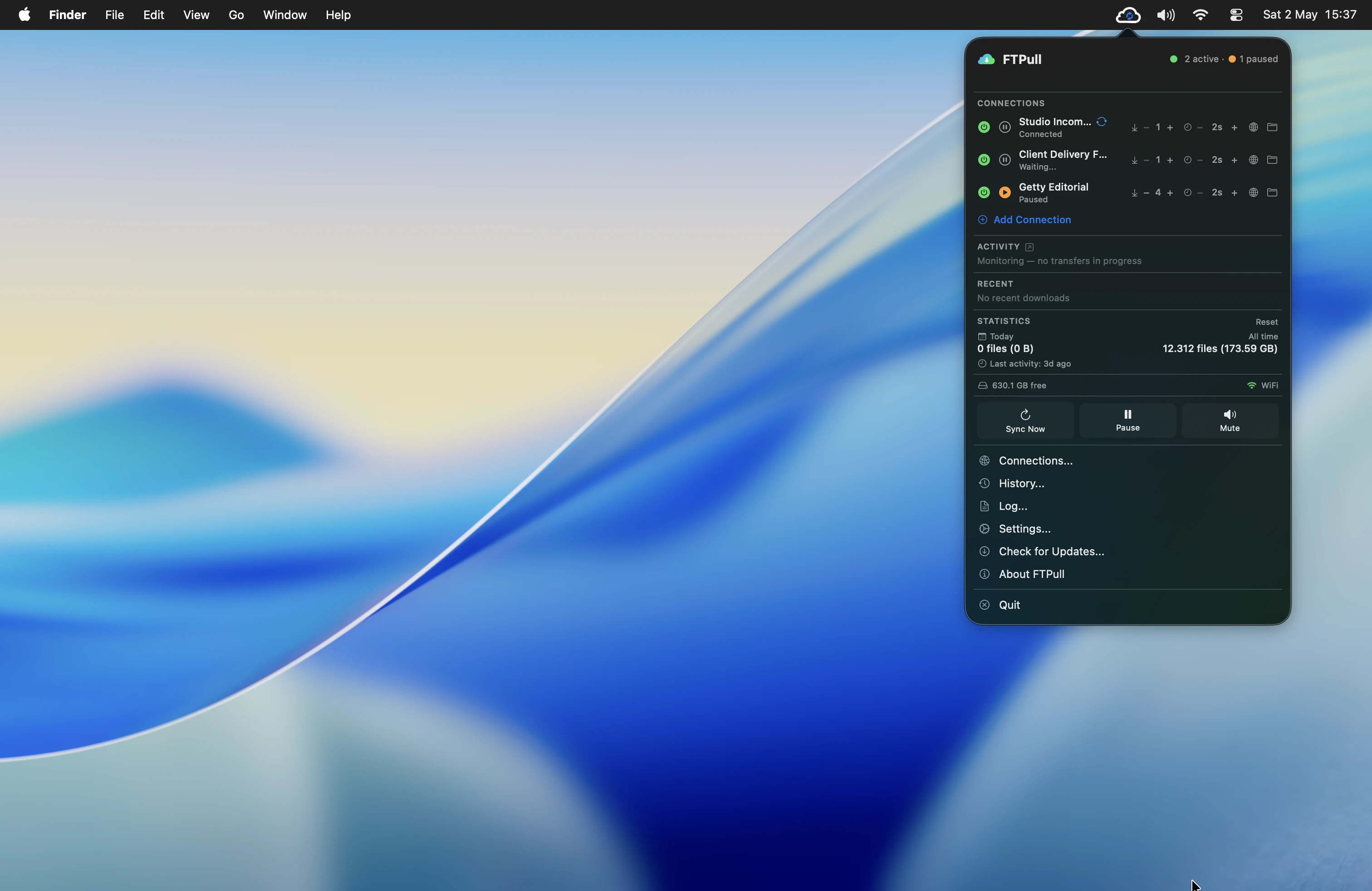 FTPull running in the macOS menu bar